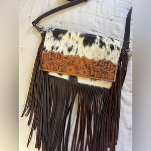Cowhide tooled crossbody